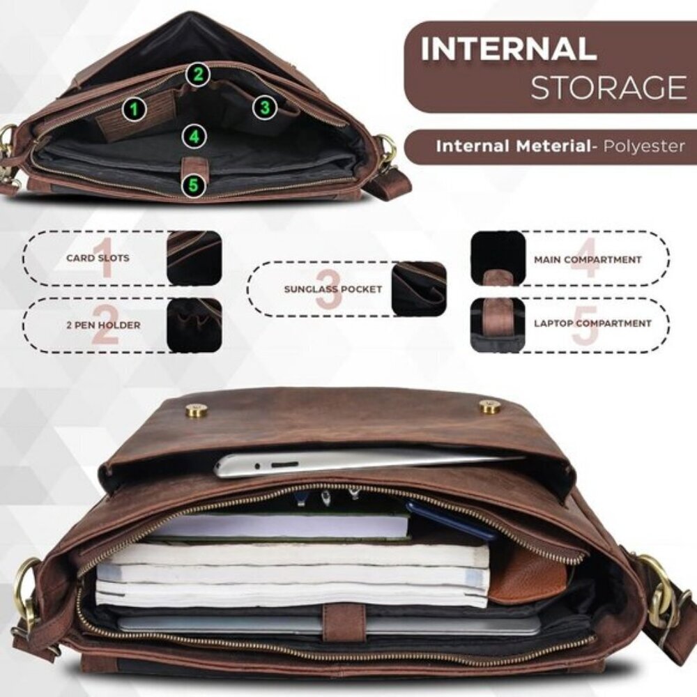 🆕Men and Women Wood Oak Leathers Laptop Briefcase Messenger Bag - Picture 6 of 9